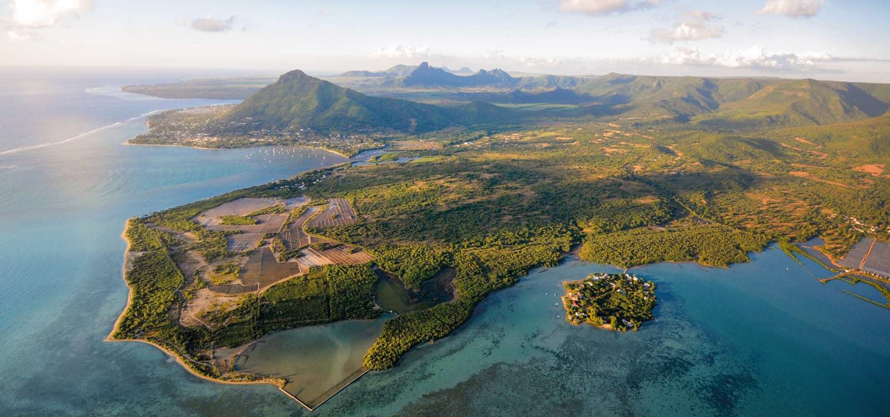 harmonie golf mauritius, black river drone view, Les Salines black river